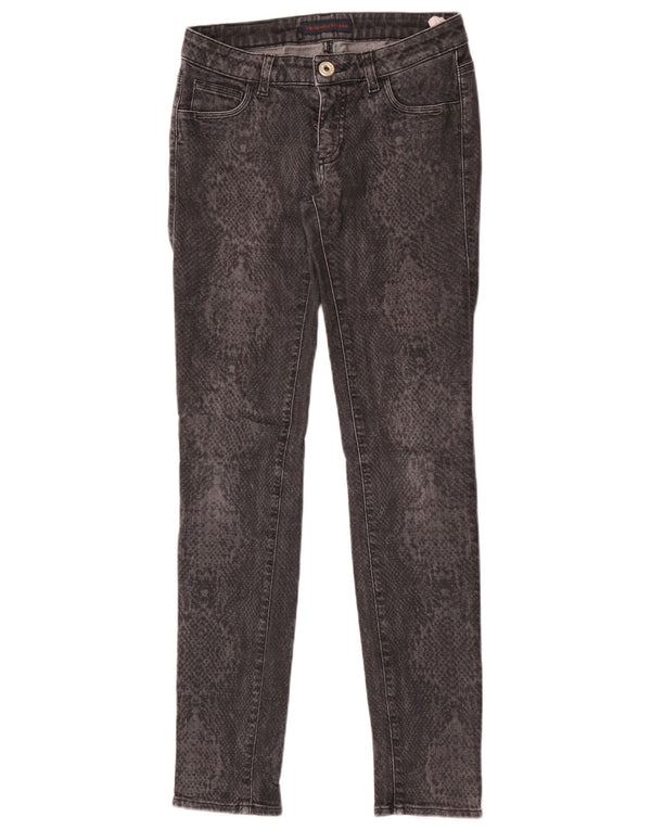Trussardi Damen Skinny Jeans IT 40 Small W26 L31 Schwarze Baumwolle mit Animal-Print