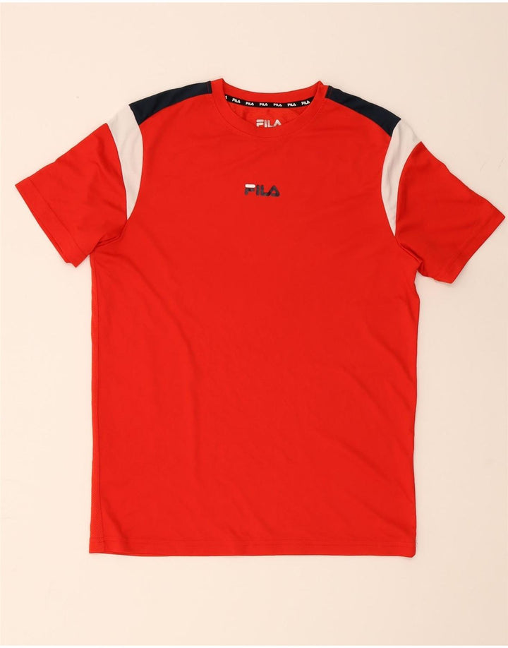 FILA Mens Graphic T-Shirt Top Medium Red Colourblock Polyester Vintage Fila and Second-Hand Fila from Messina Hembry 