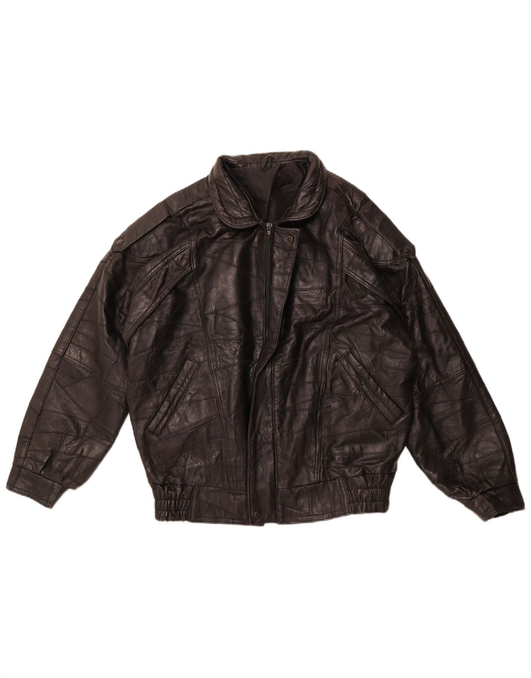 VINTAGE Herren Military Loose Fit Lederjacke UK 36 Small Black Patchwork