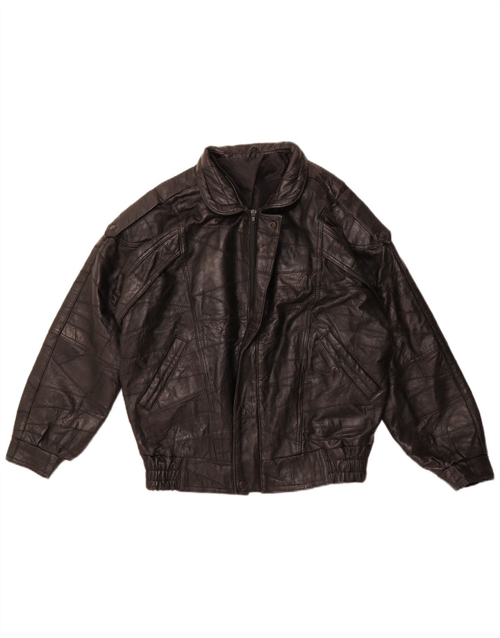 VINTAGE Herren Military Loose Fit Lederjacke UK 36 Small Black Patchwork