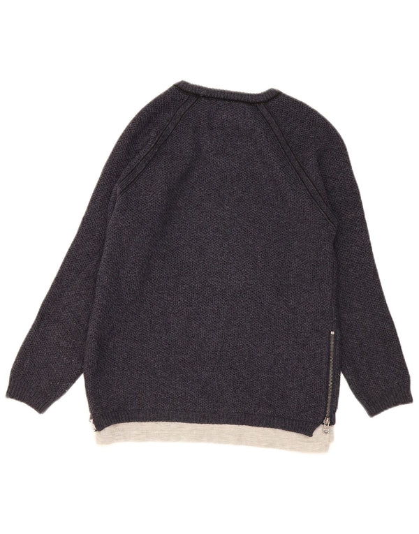 Zara Jungen-Pullover mit U-Boot-Ausschnitt, 9–10 Jahre, Marineblau, Farbblock-Acryl