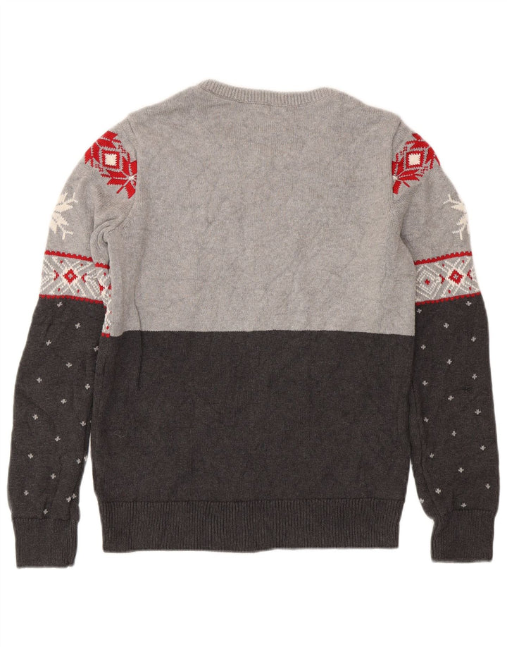 Chaps Herren-Pullover mit U-Boot-Ausschnitt, Größe S, Grau, Fair-Isle-Baumwolle