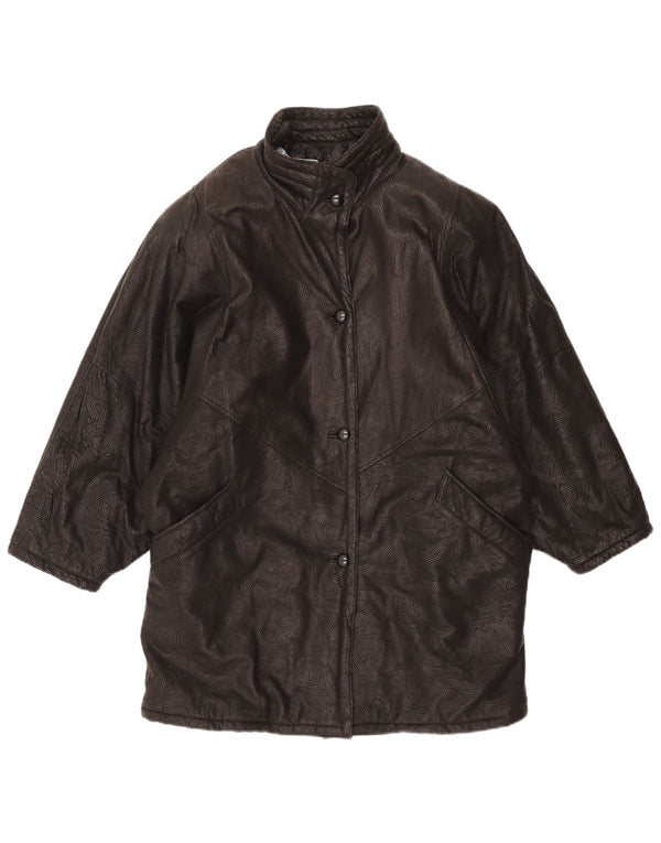 Vintage Damen Übergroßer Ledermantel UK 20 2XL Schwarz Geometrisch