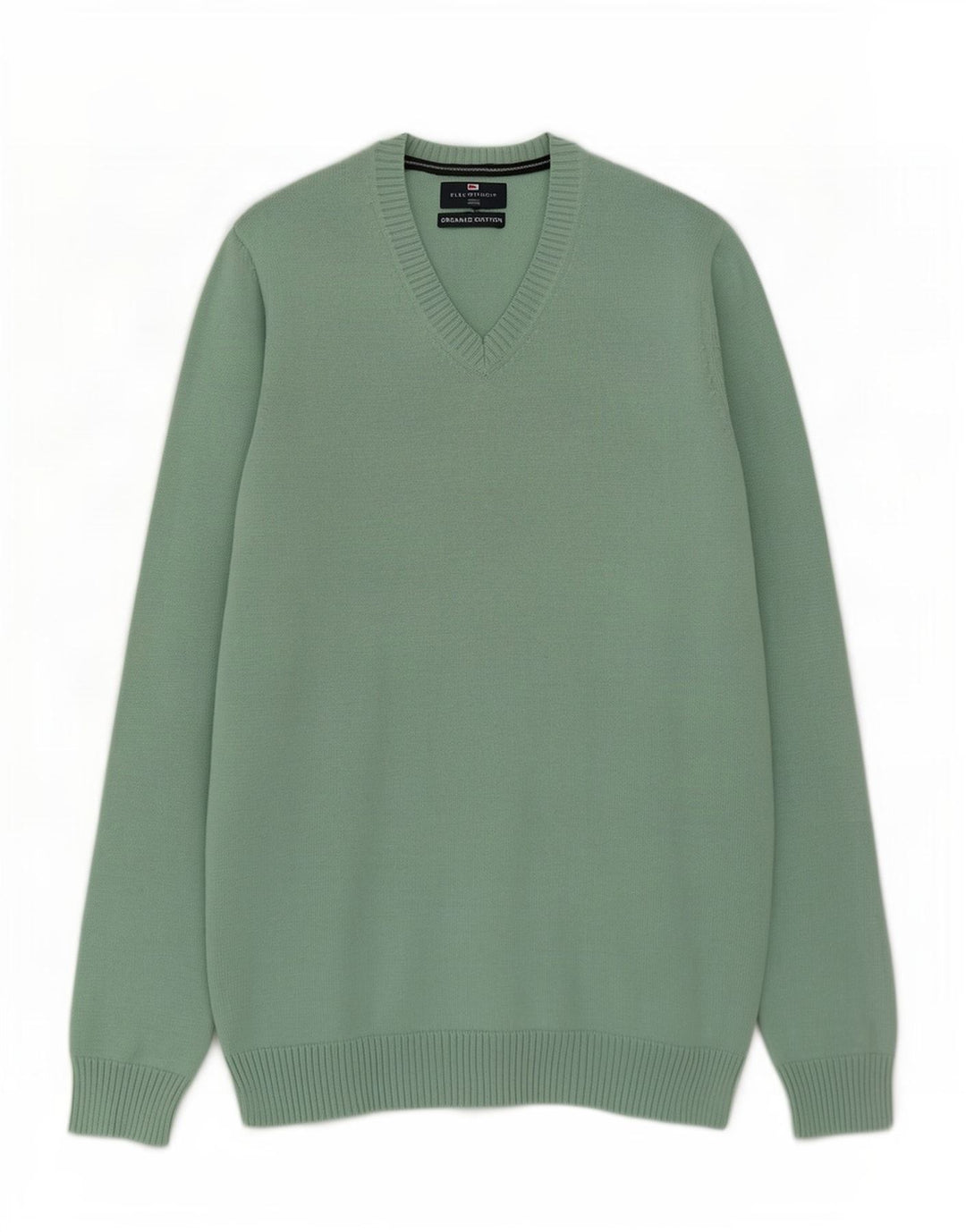 Marks & Spencer Herren Blauer Harbour-Pullover mit V-Ausschnitt aus mittelgrüner Baumwolle