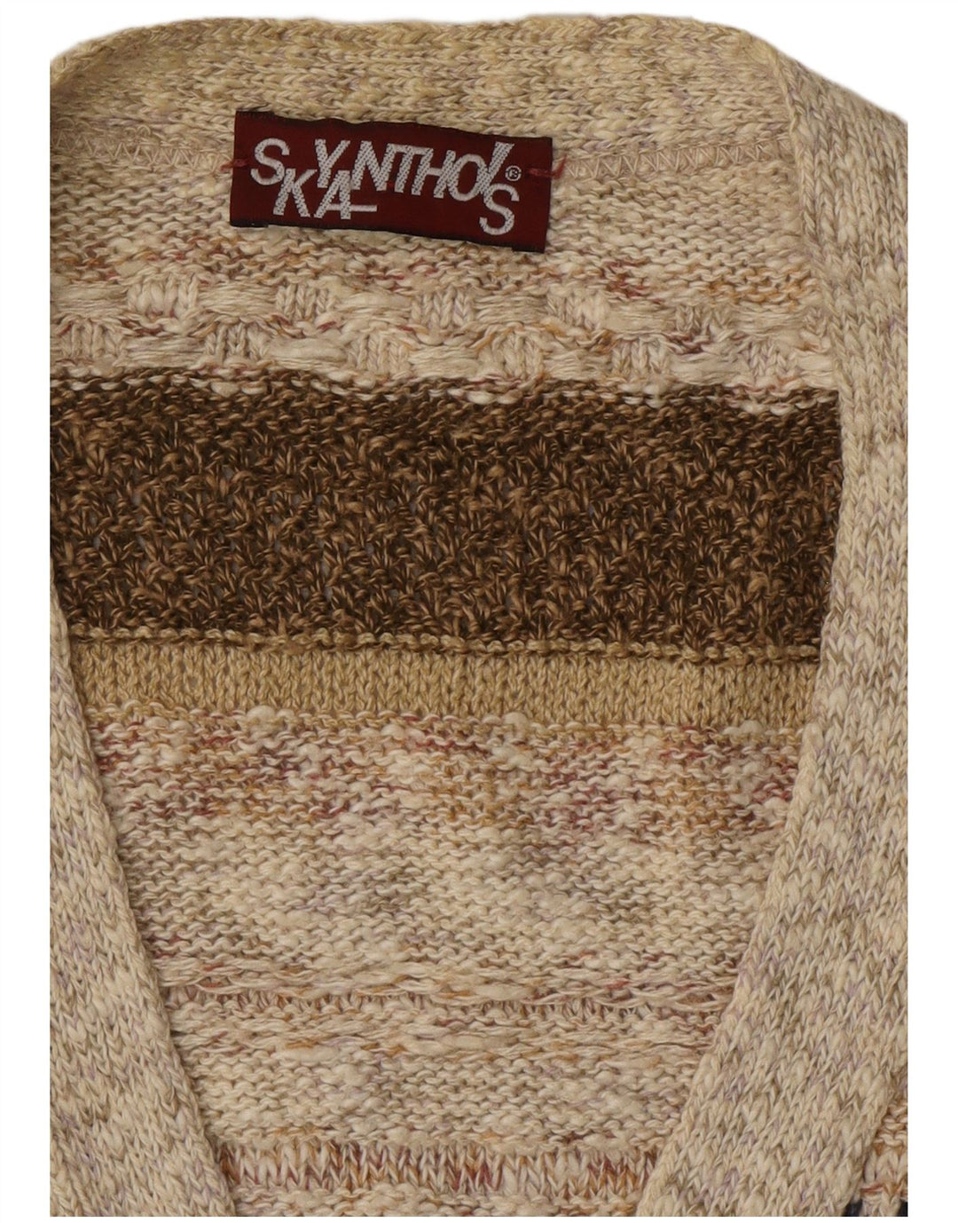 VINTAGE Herren-Cardigan-Pullover, groß, beige gestreift