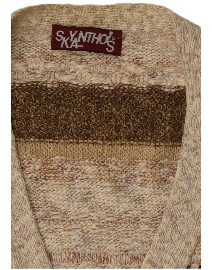 VINTAGE Herren-Cardigan-Pullover, groß, beige gestreift