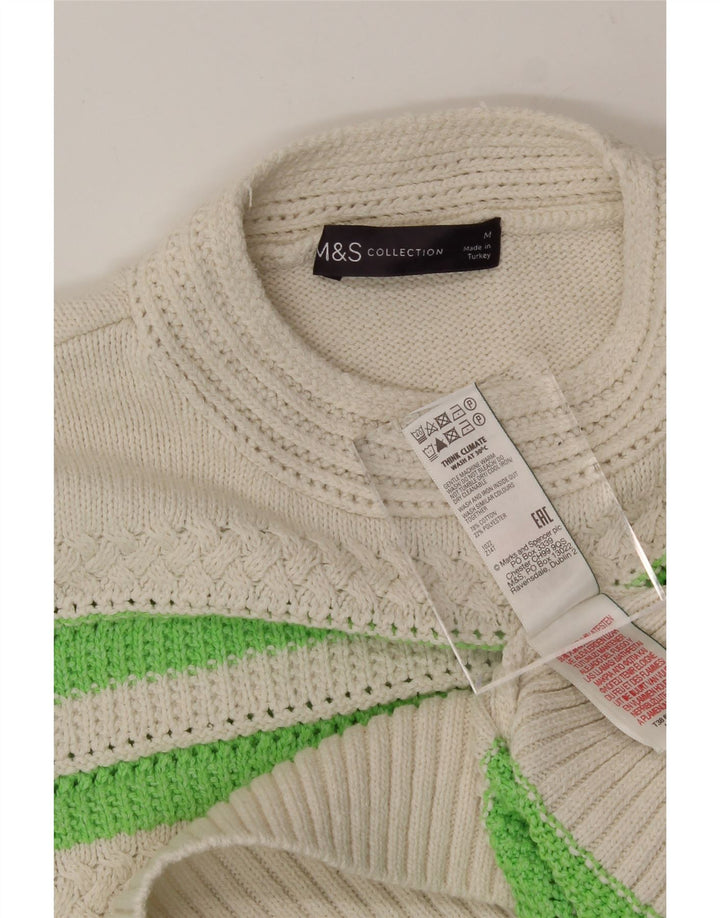 MARKS & SPENCER Womens Crew Neck Jumper Sweater UK 14 Medium White Striped Vintage Marks & Spencer and Second-Hand Marks & Spencer from Messina Hembry 