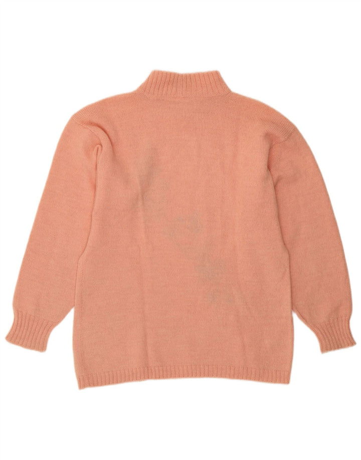 Vintage Damen Rollkragenpullover Pullover UK 14 Mittelrosa Blumenmuster