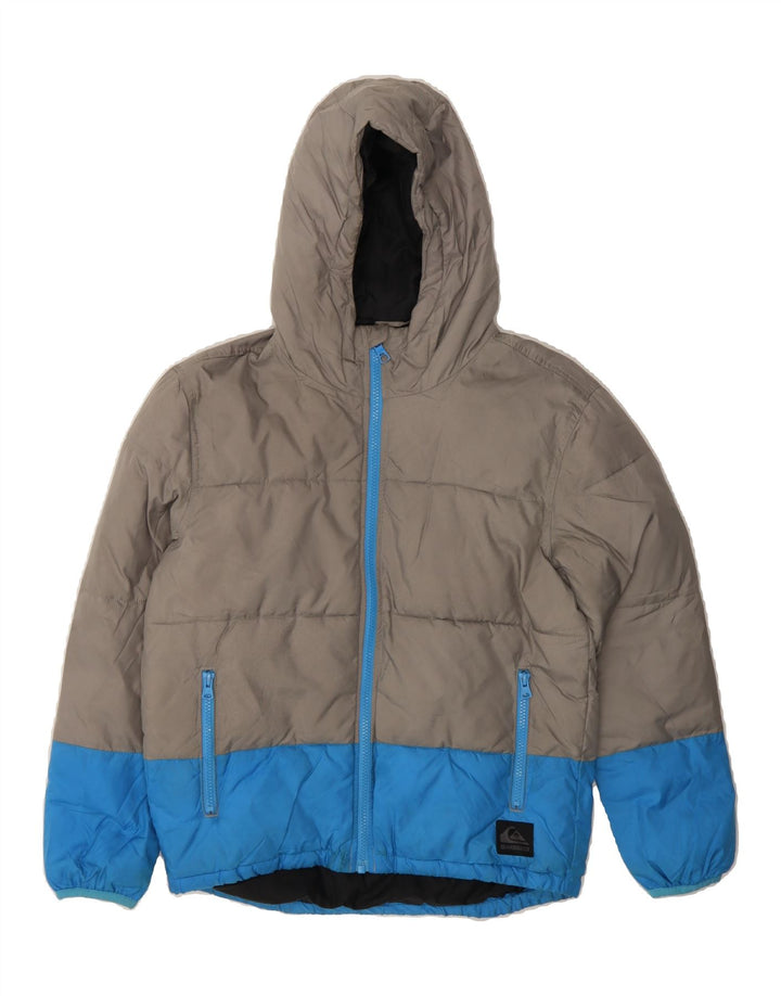 QUIKSILVER Womens Hooded Padded Jacket UK 12 Medium Grey Colourblock Vintage Quiksilver and Second-Hand Quiksilver from Messina Hembry 