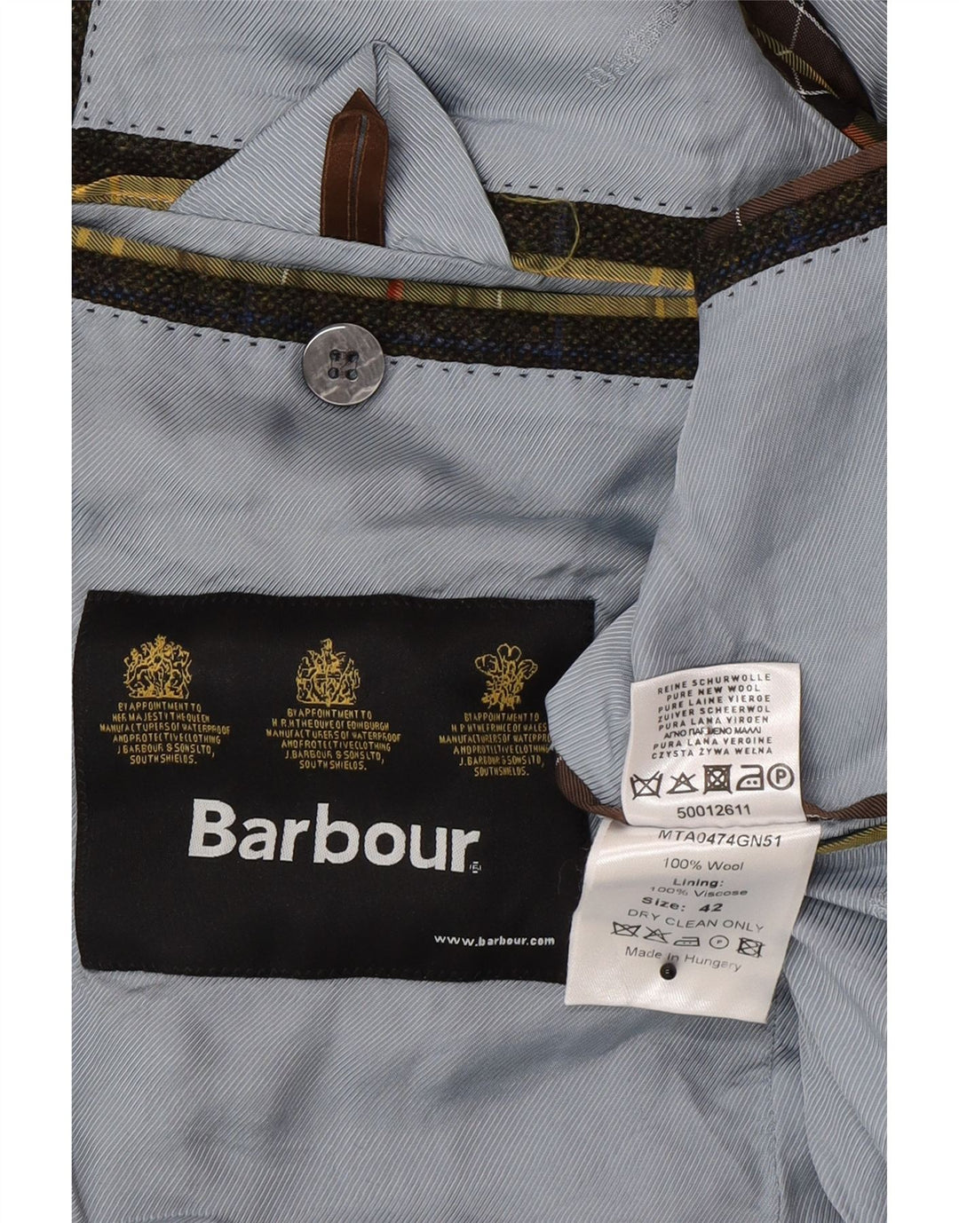 Barbour Herren-Blazer mit 2 Knöpfen, UK 42, große Khaki-Karo-Wolle