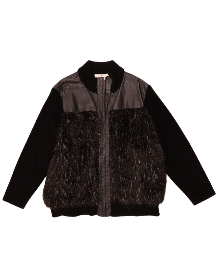 VINTAGE Damen Lederjacke UK 18 XL Schwarzes Leder