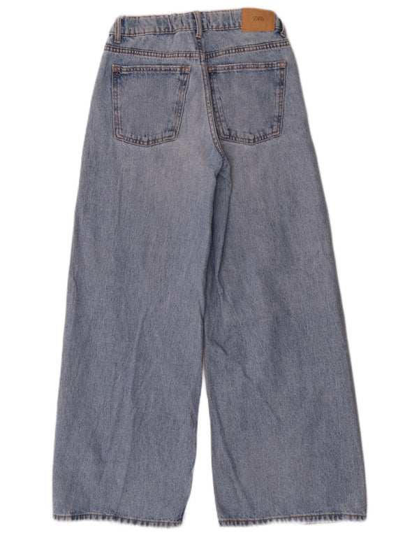 Zara Mädchen Distressed Jeans mit weitem Bein, 13–14 Jahre, W26 L27, blaue Baumwolle