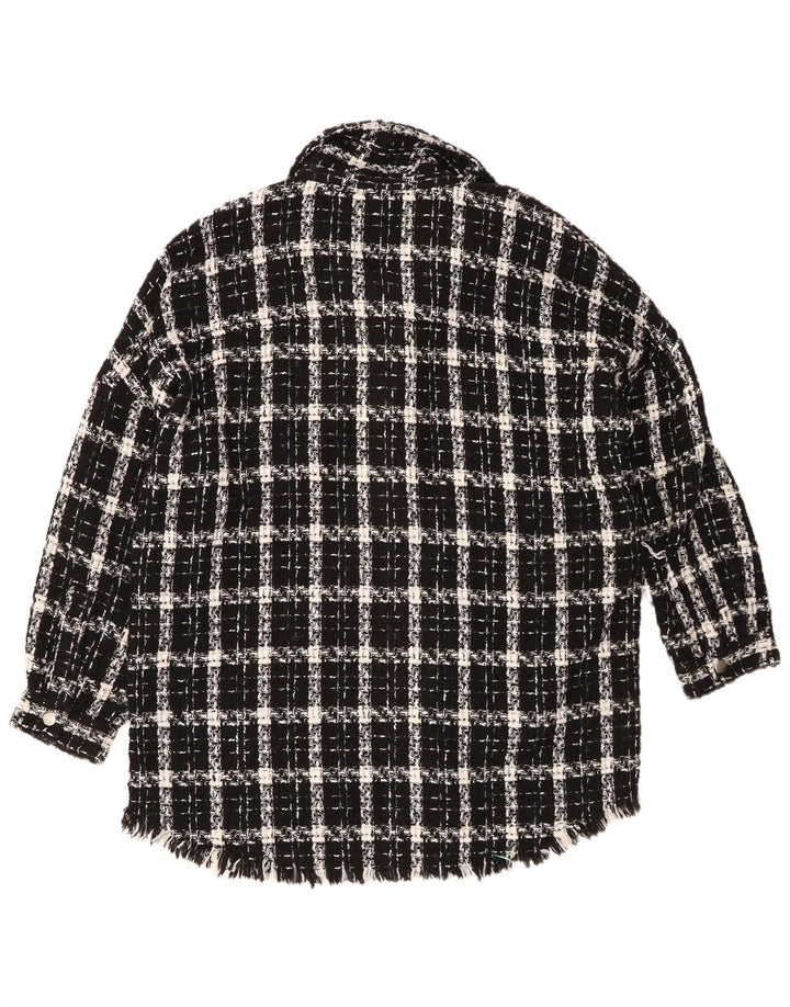 Zara Damen-Overshirt, übergroßes Hemd, UK 14, mittelschwarz, kariert, Acryl