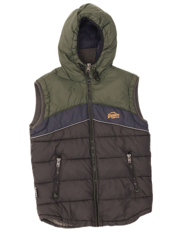 Superdry wattierte Herren-Weste mit Kapuze, UK 38, Mittelschwarzes Colourblock-Nylon