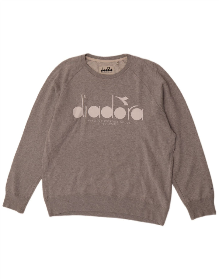 Diadora Herren Grafik-Sweatshirt-Pullover XL aus grau gesprenkelter Baumwolle