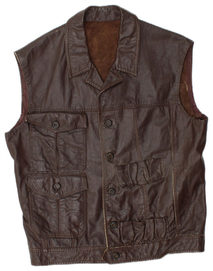Vintage Herren Lederweste UK 36 Klein Braun