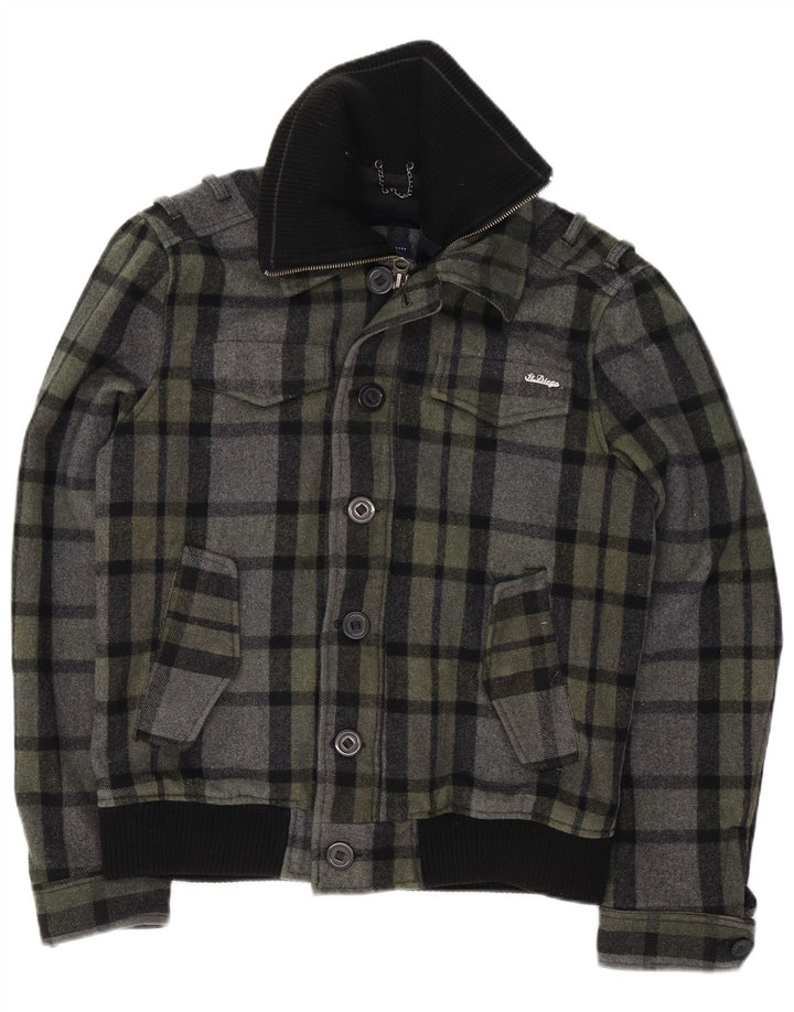 Vintage Herren Bomberjacke UK 40 Große grau karierte Wolle