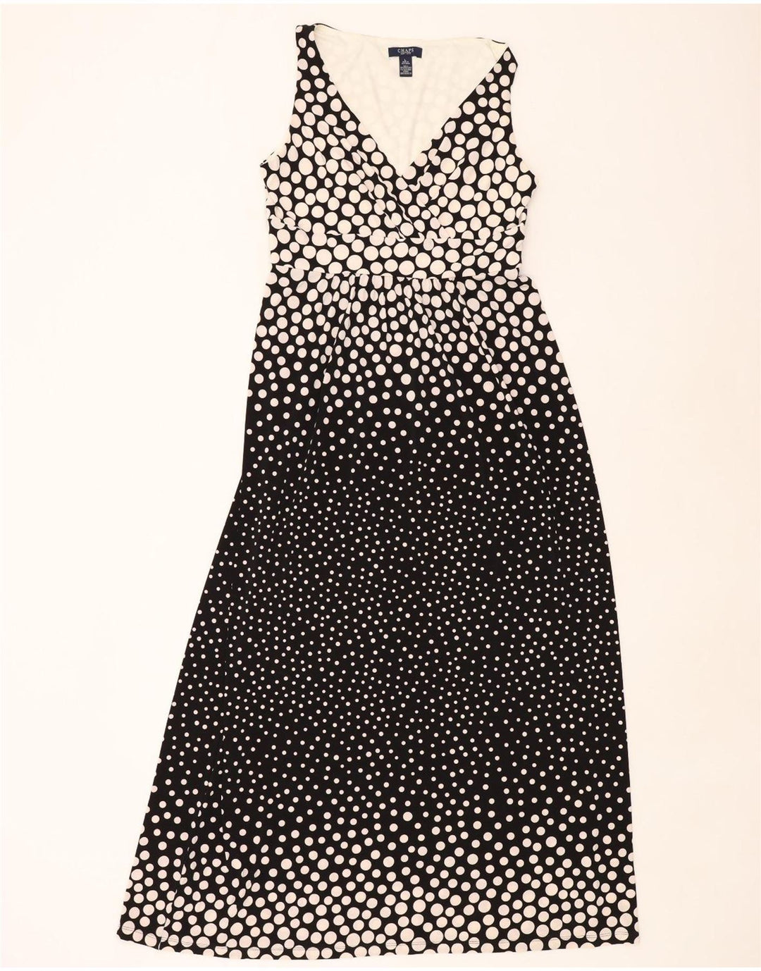 CHAPS Ärmelloses Damen-Maxikleid, UK-Größe 44, groß, schwarz gepunktetes Polyester