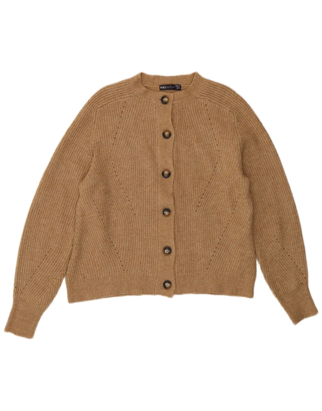 Marks & Spencer Damen Strickjacke UK 14 Mittelbraunes Acryl