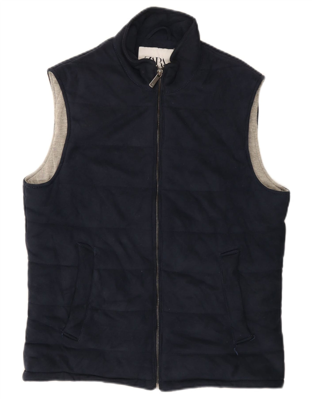 ZARA Herren Wattierte Weste UK 38 Medium Marineblau Polyester