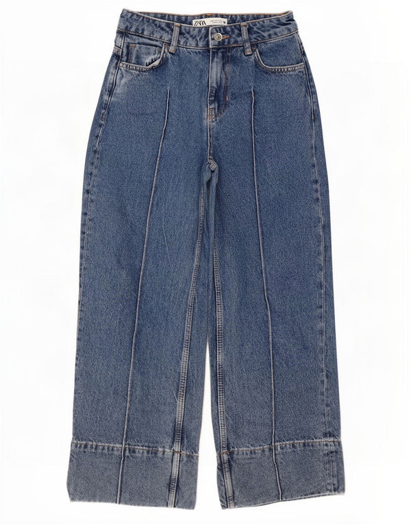 Zara Damen-Jeans mit lockerer Passform und hoher Taille, EU 32, 2XS, W22, L25, blaue Baumwolle