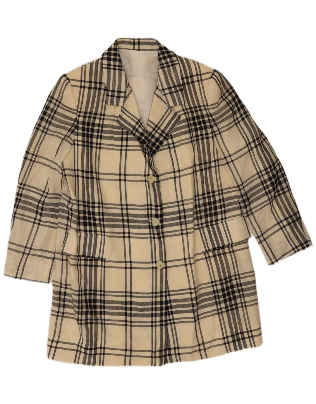Vintage Damen 3-Knopf-Blazerjacke UK 12 Mittelbeige kariert