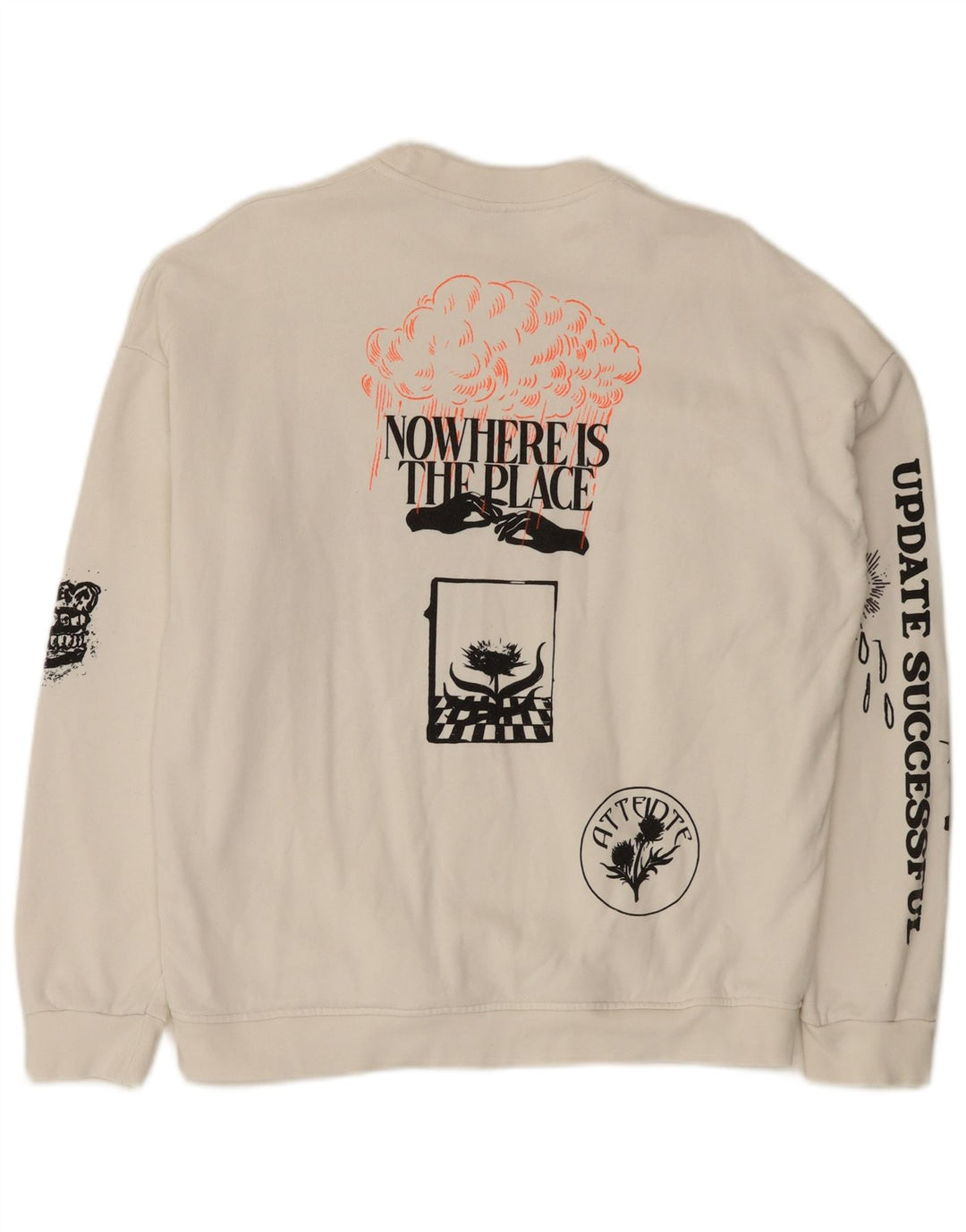 Zara Herren-Sweatshirt mit Grafik, Größe S, weiße Baumwolle