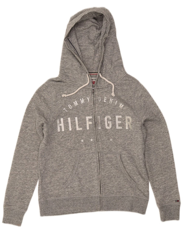 TOMMY HILFIGER Damen-Pullover mit übergroßem Reißverschluss und Kapuze, Gr. 10, klein, Grau
