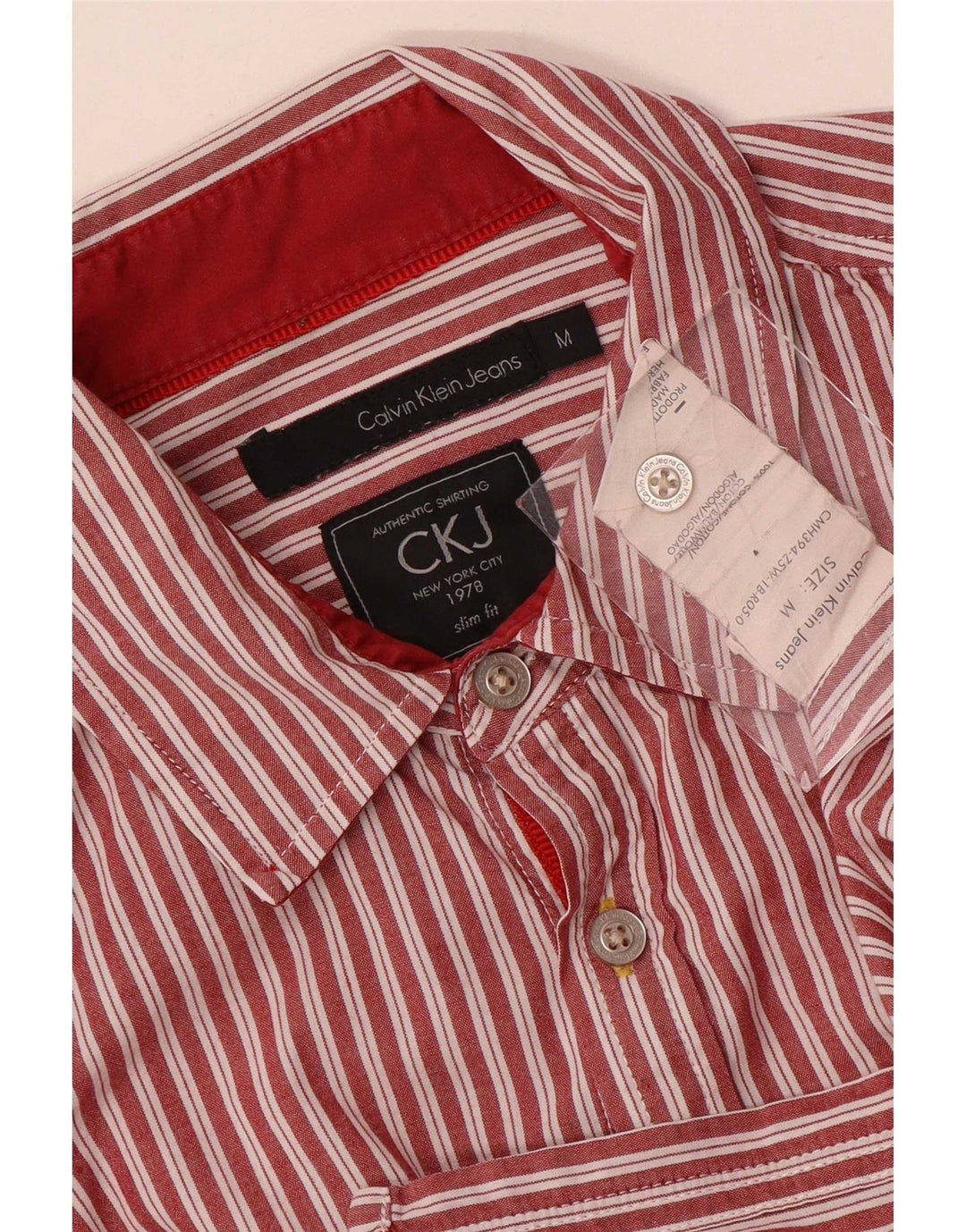Calvin Klein Jeans Herren Slim Fit Hemd Mittelrot gestreift aus Baumwolle