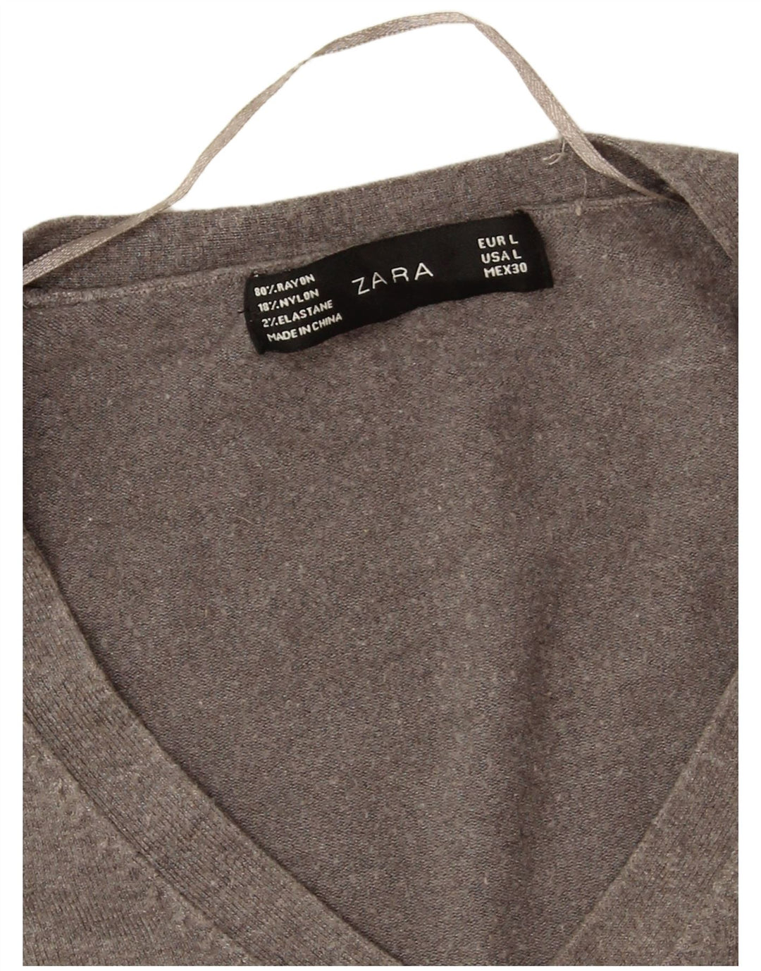 Zara Damen-Pullover mit V-Ausschnitt, Gr. 42, Größe L, grau, Viskose