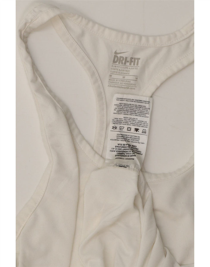 NIKE Damen Dri Fit Slim Fit Trägershirt UK 12 Mittelweißes Polyester