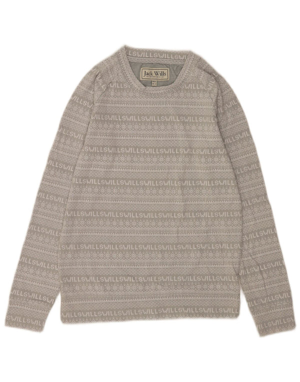 Jack Wills Womens Loose Fit Graphic Top Langarm UK 6 XS Grau Fair Isle
