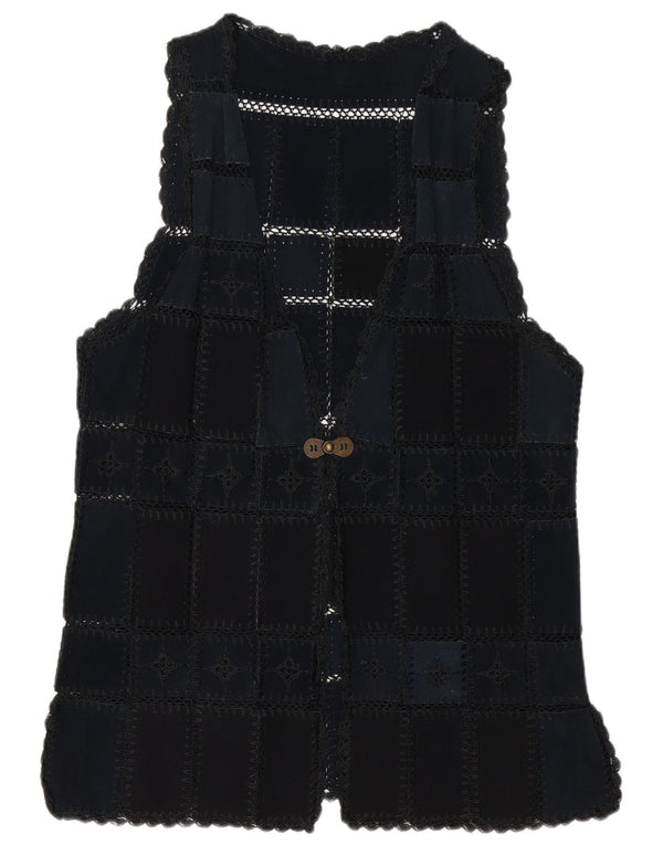 Vintage Damen Wildleder Gilet UK 16 Großes marineblaues Patchwork
