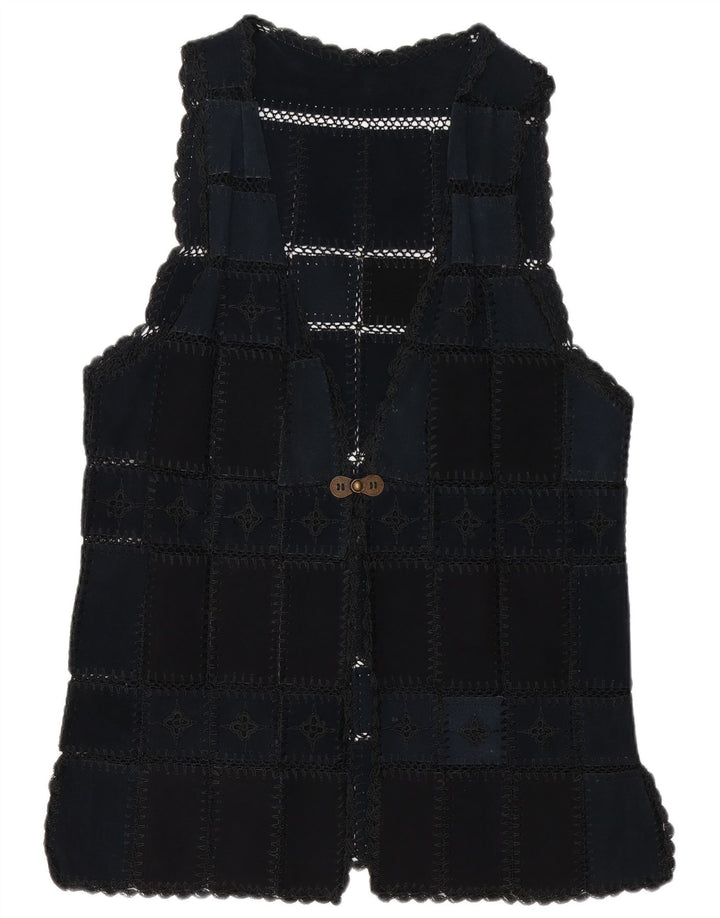 Vintage Damen Wildleder Gilet UK 16 Großes marineblaues Patchwork