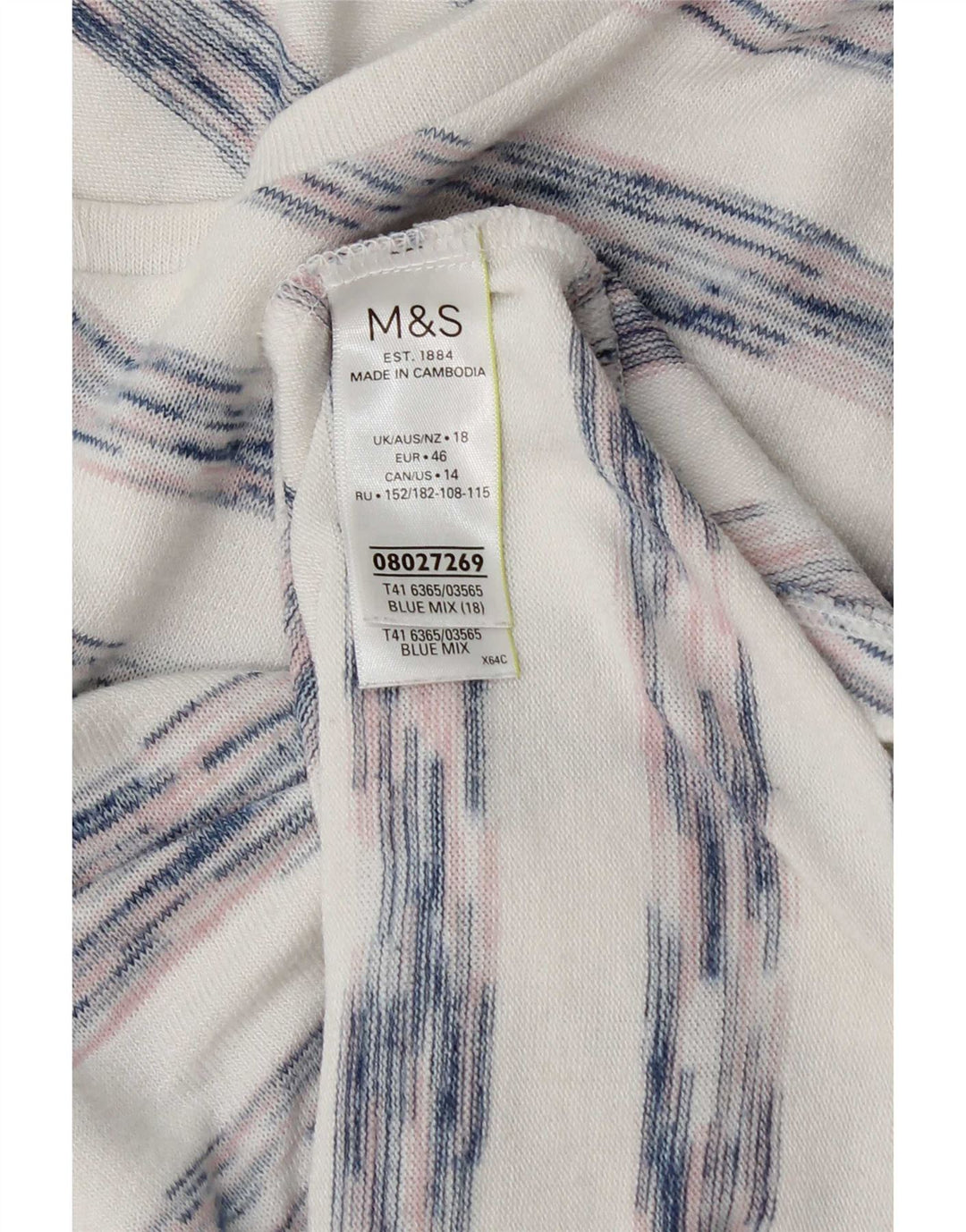 Marks & Spencer Damen Top Langarm UK 18 XL Weiß gestreifte Viskose