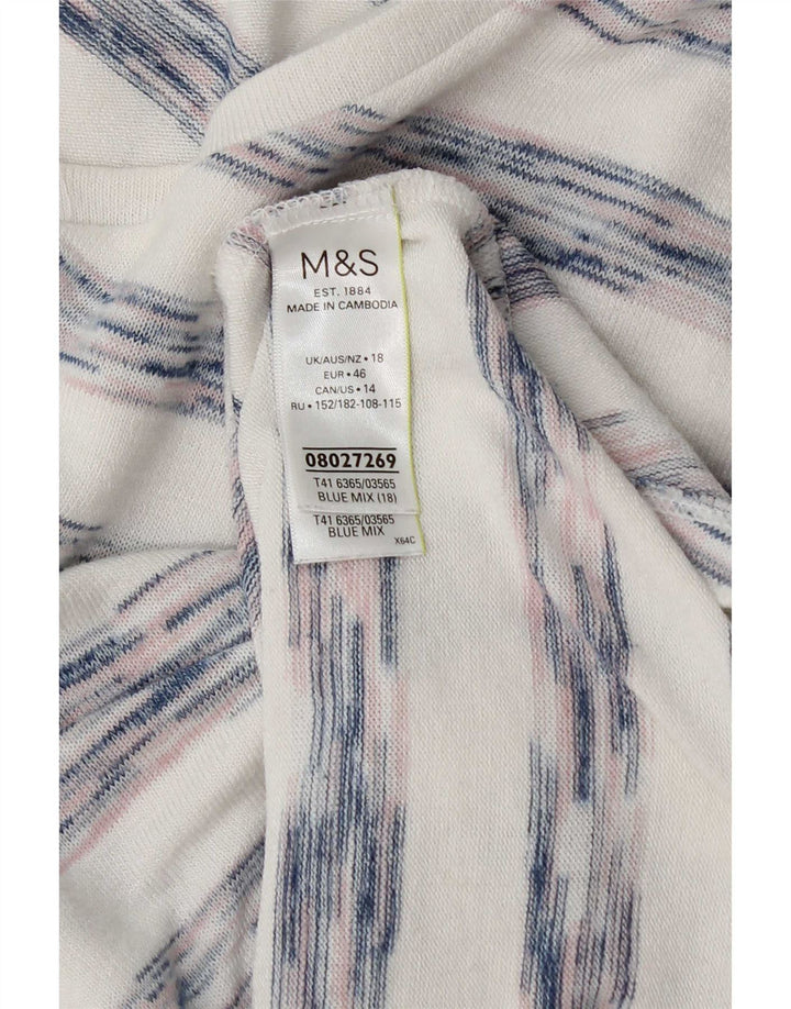 Marks & Spencer Damen Top Langarm UK 18 XL Weiß gestreifte Viskose