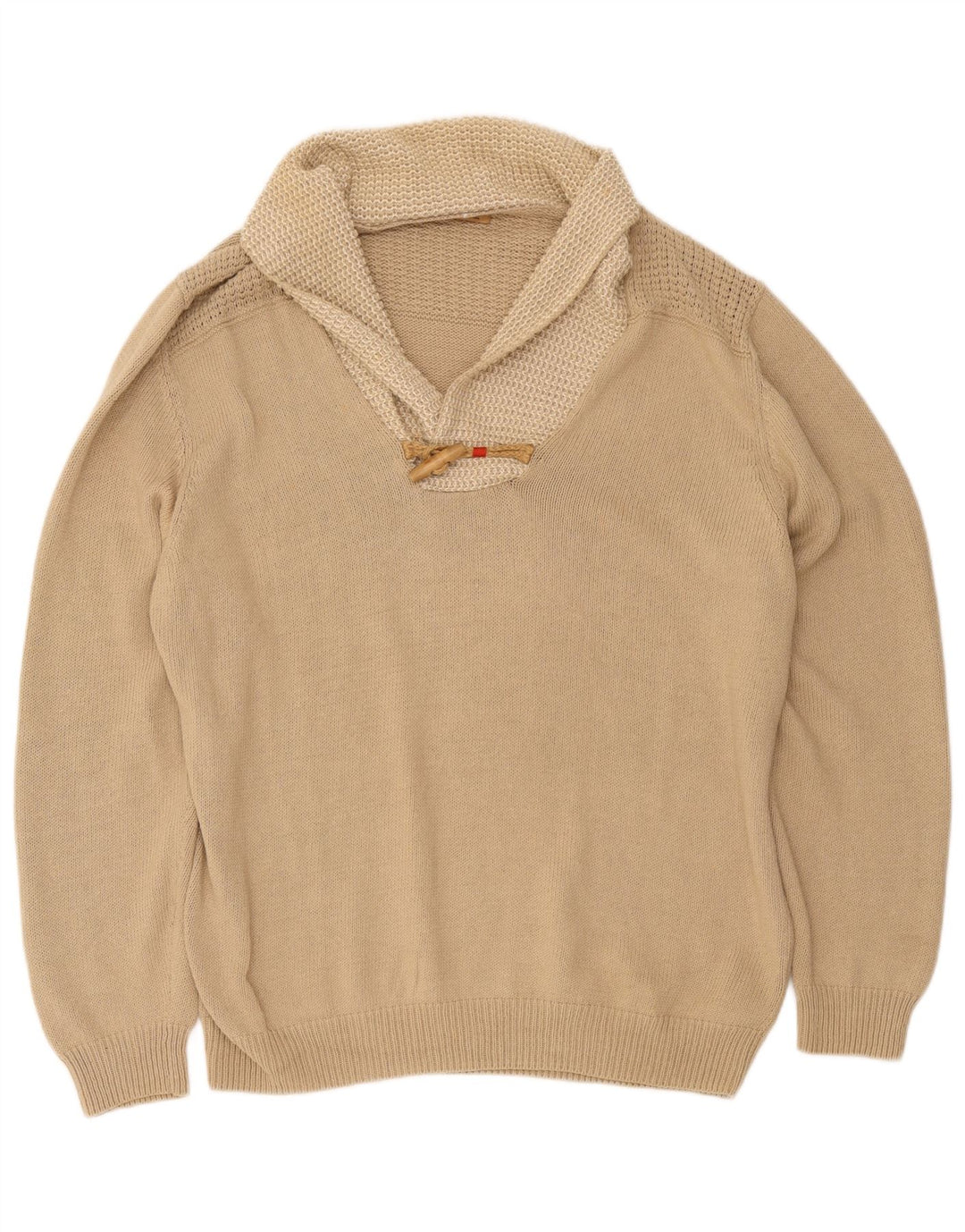 Massimo Dutti Herren-Pullover mit Schalkragen, 2XL, beige Baumwolle