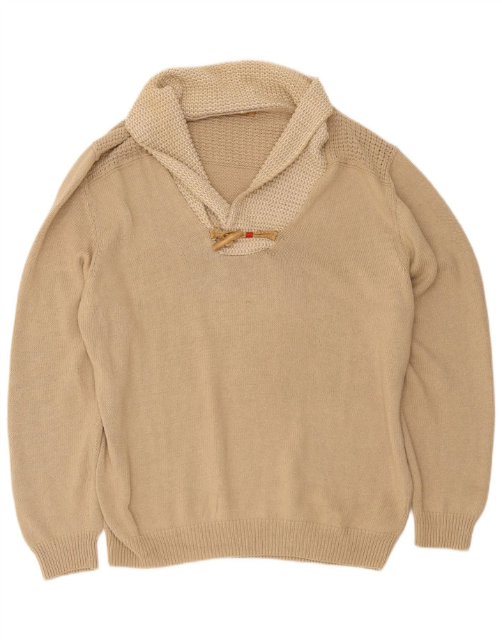 Massimo Dutti Herren-Pullover mit Schalkragen, 2XL, beige Baumwolle