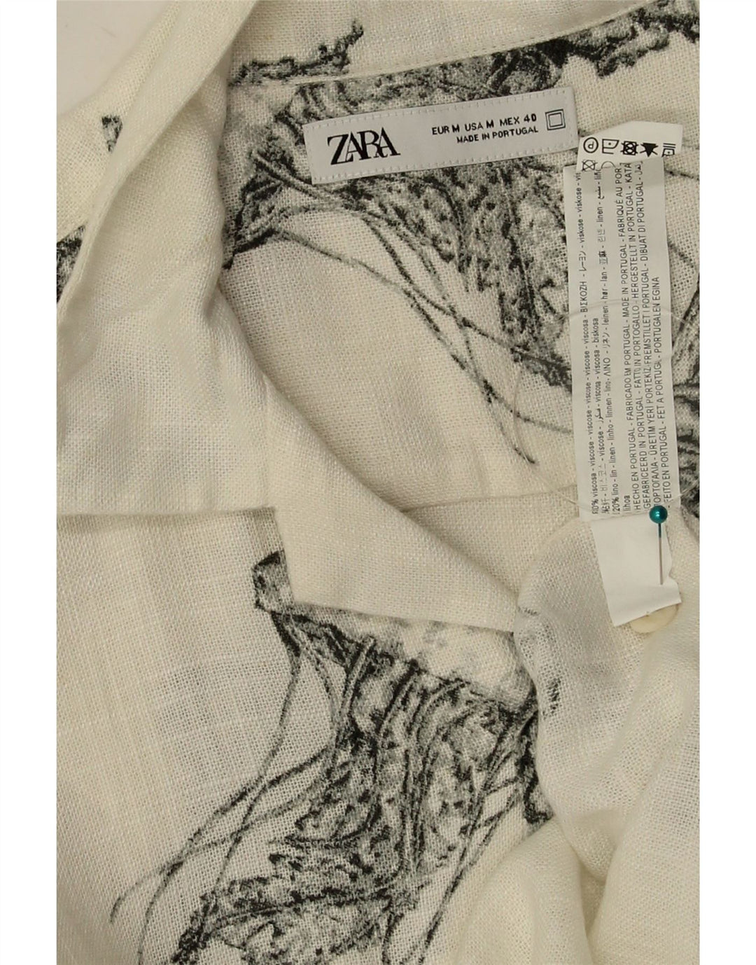 Zara Herren-Kurzarmhemd mit abstraktem Muster, mittelweiße Viskose