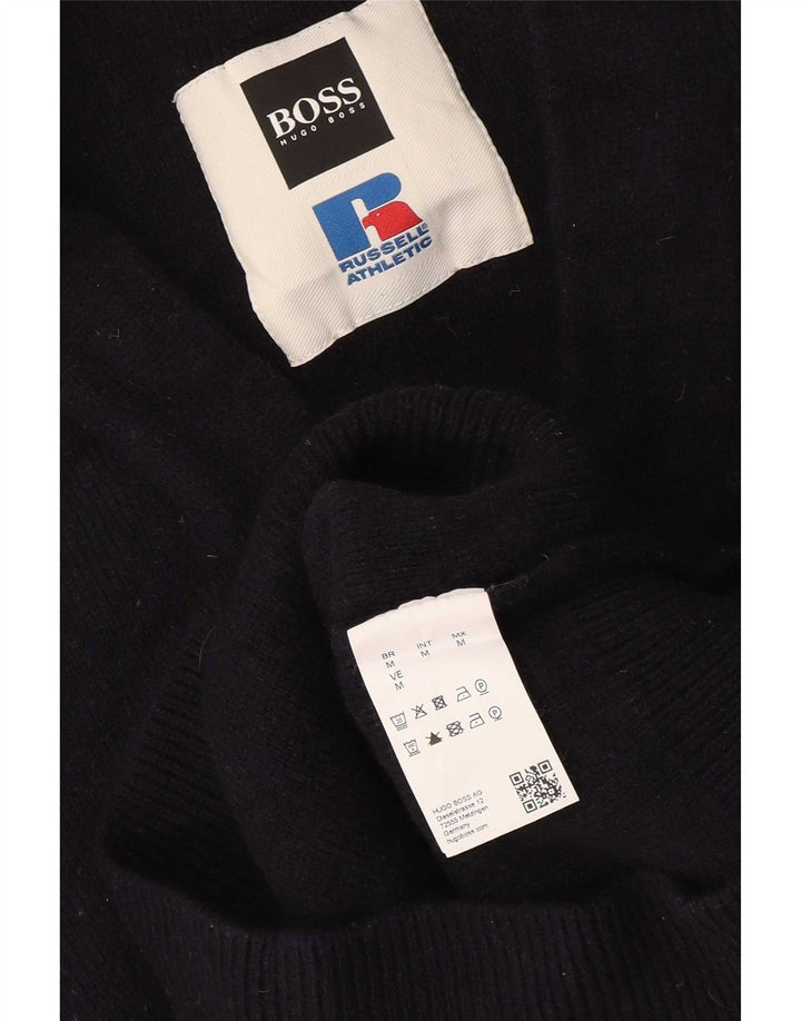 Hugo Boss Herren-Pullover mit grafischem V-Ausschnitt, mittlerer Marineblau-Farbblock