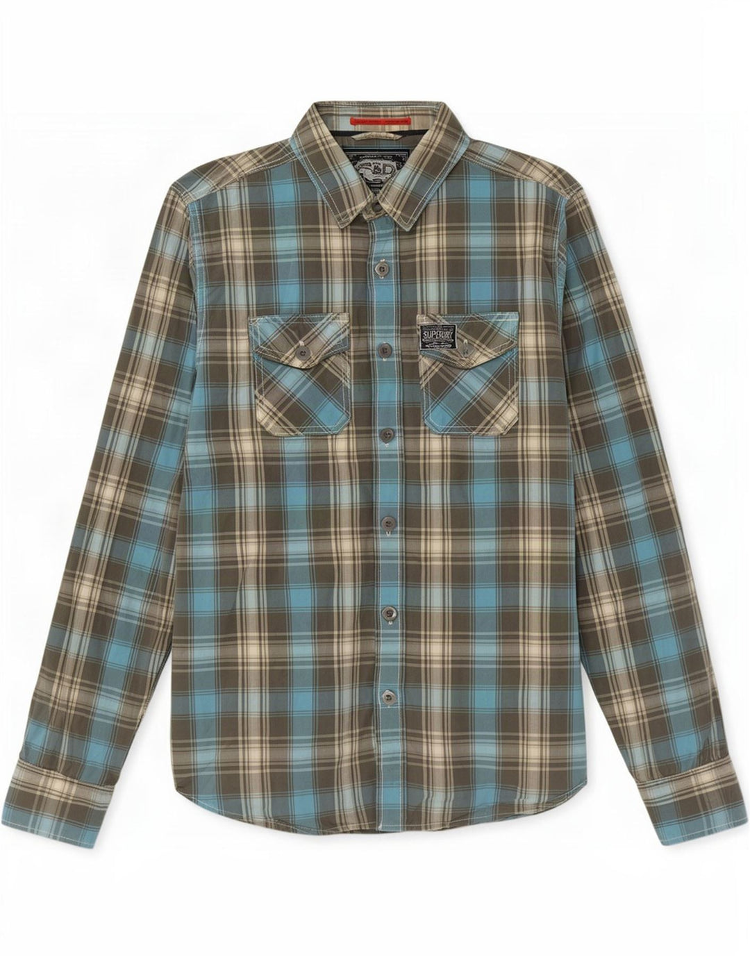Superdry Herrenhemd aus mittelblauer karierter Baumwolle