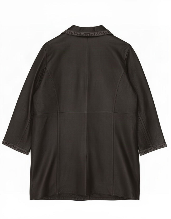 Ulla Popken Damen Ledermantel UK 26 5XL Schwarz geblümt