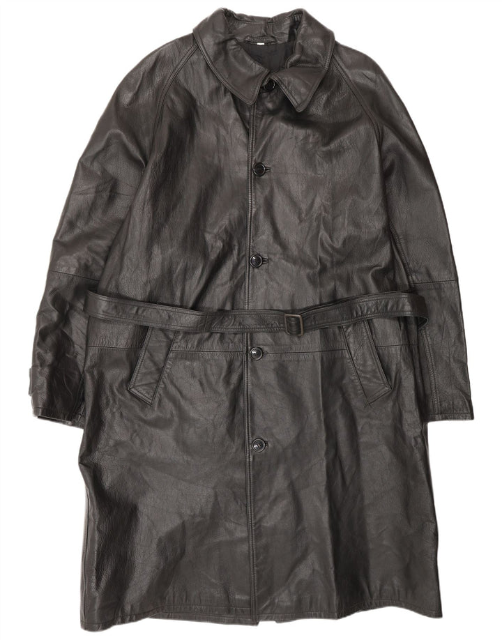 VINTAGE Herren Ledermantel IT 52 XL Schwarzes Leder