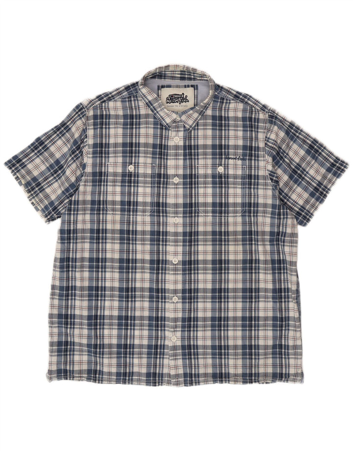 WEIRD FISH Herren-Kurzarmhemd 2XL, blau kariert, Baumwolle