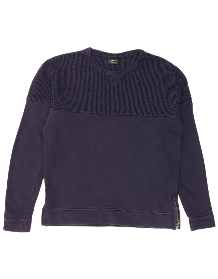 Zara Herren-Sweatshirt, Pullover, groß, marineblau, Baumwolle