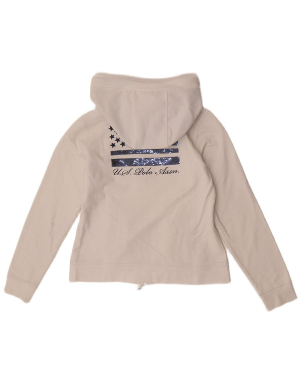 U.S. Polo Assn. Womens Zip Hoodie Sweater UK 10 Small White Cotton