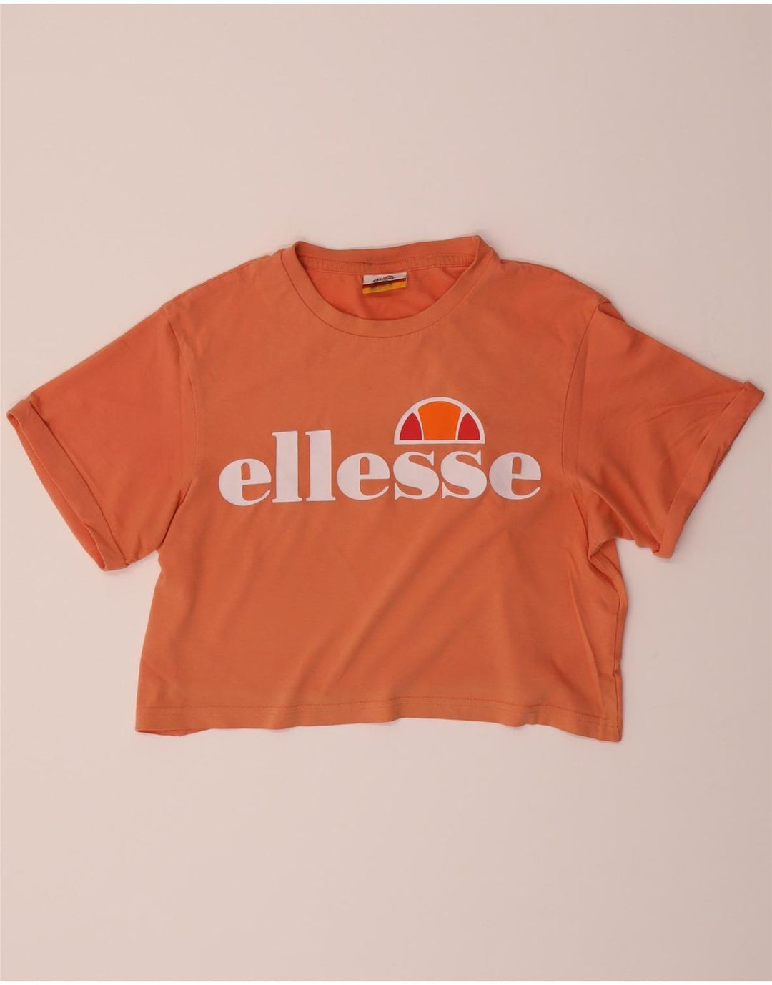 ELLESSE Womens Crop Graphic T-Shirt Top UK 12 Medium Orange Vintage Ellesse and Second-Hand Ellesse from Messina Hembry 