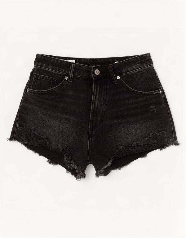Zara Damen-Jeansshorts im Distressed-Look mit hoher Taille, EU 36, XS, W26, graue Baumwolle