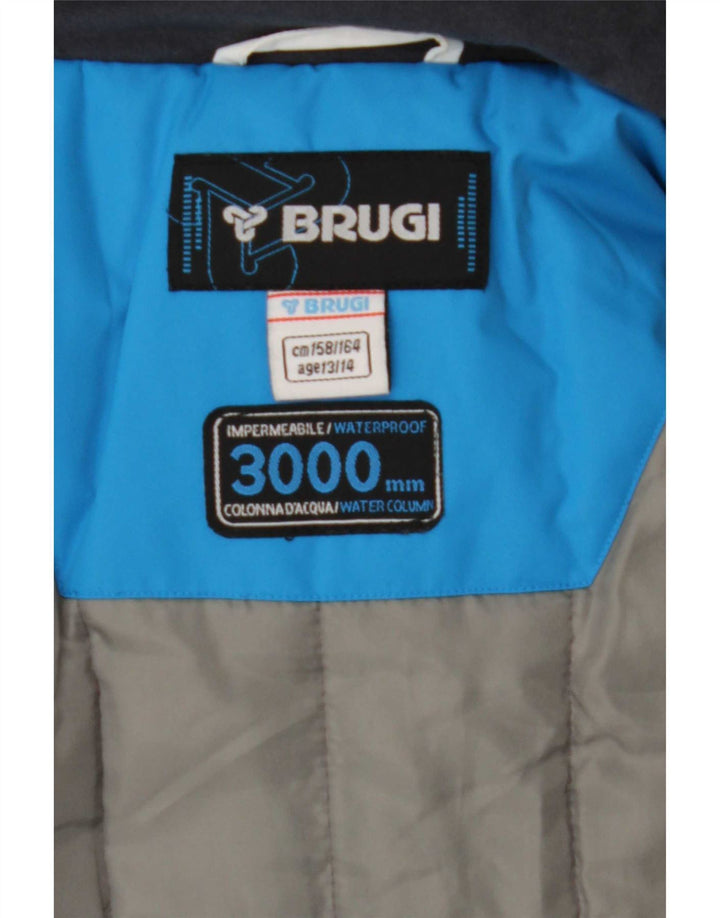 Brugi Jungen-Regenjacke mit Kapuze, 13–14 Jahre, blaues Farbblockdesign