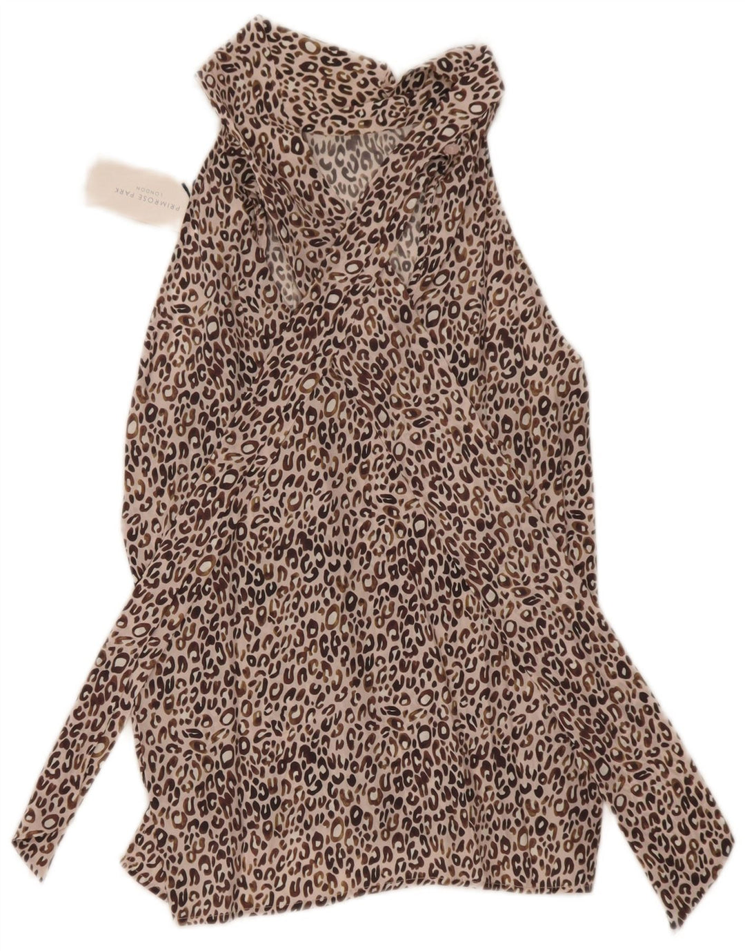 Primrose Damen-Top mit Neckholder vorne zum Binden, UK-Größe 42, mittelbraun, aus Seide mit Animal-Print